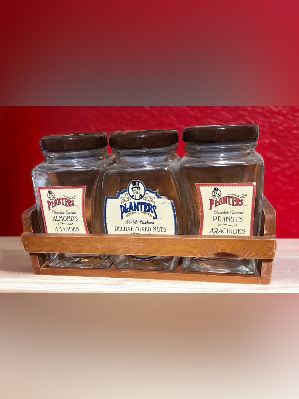 Vintage Planters Peanuts Counter Rack With 3 Empty Jars
